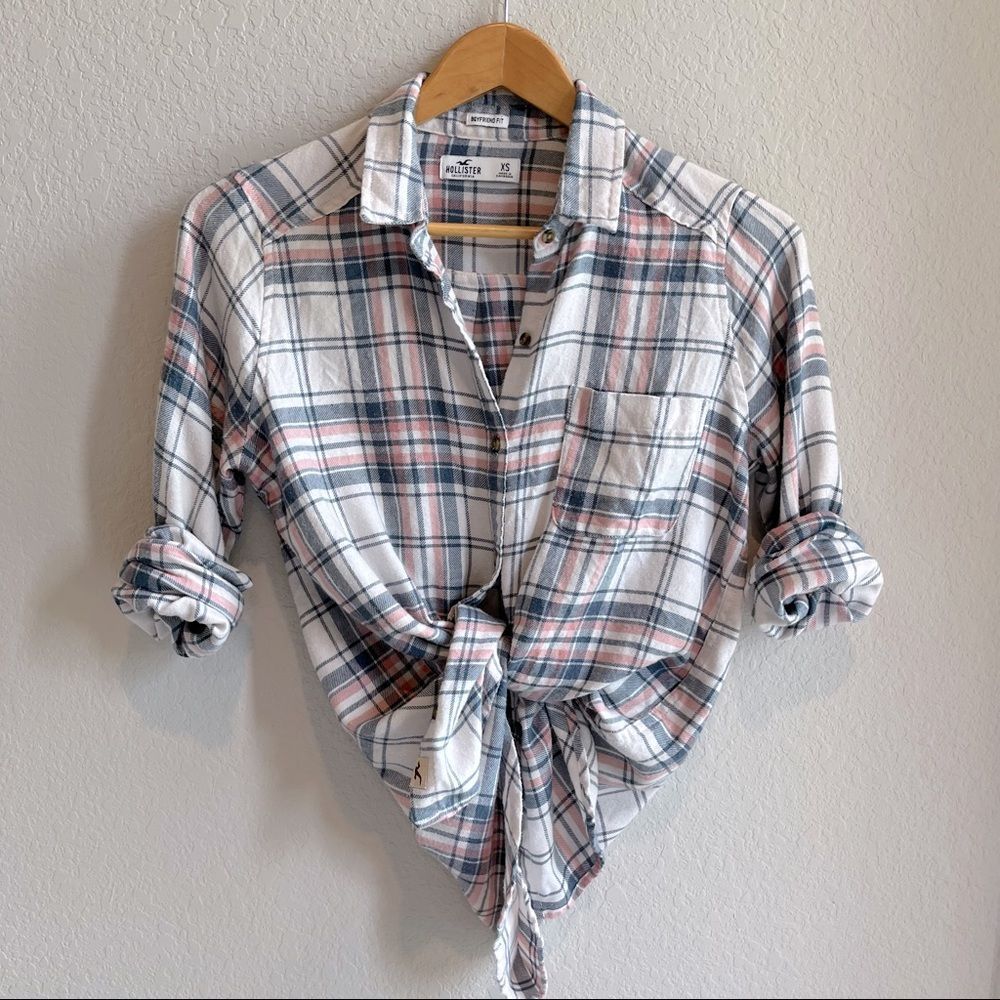 NWOT Hollister boyfriend fit button down causal shirt beach plaid style Sz XS